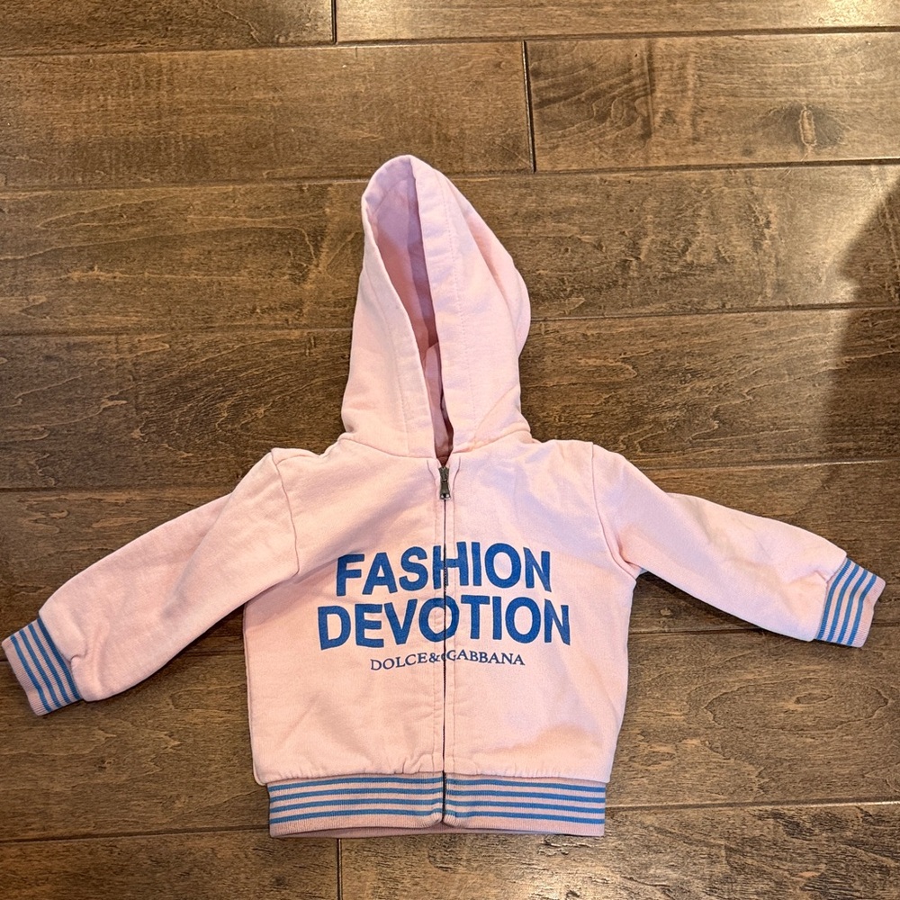 Dolce & Gabbana Kids Light Pink Hoodie zip up with logo